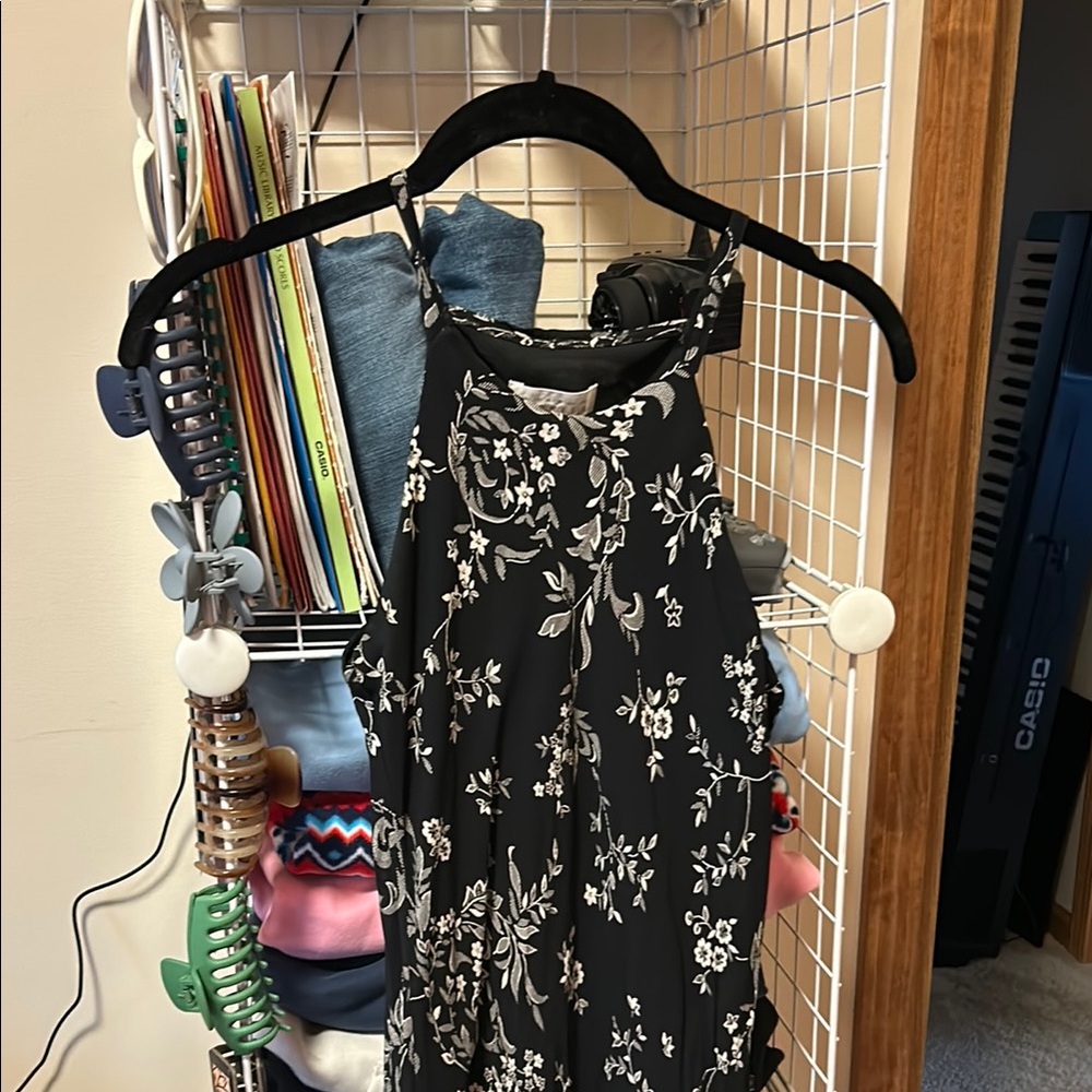 Floral Black and White Halter Dress